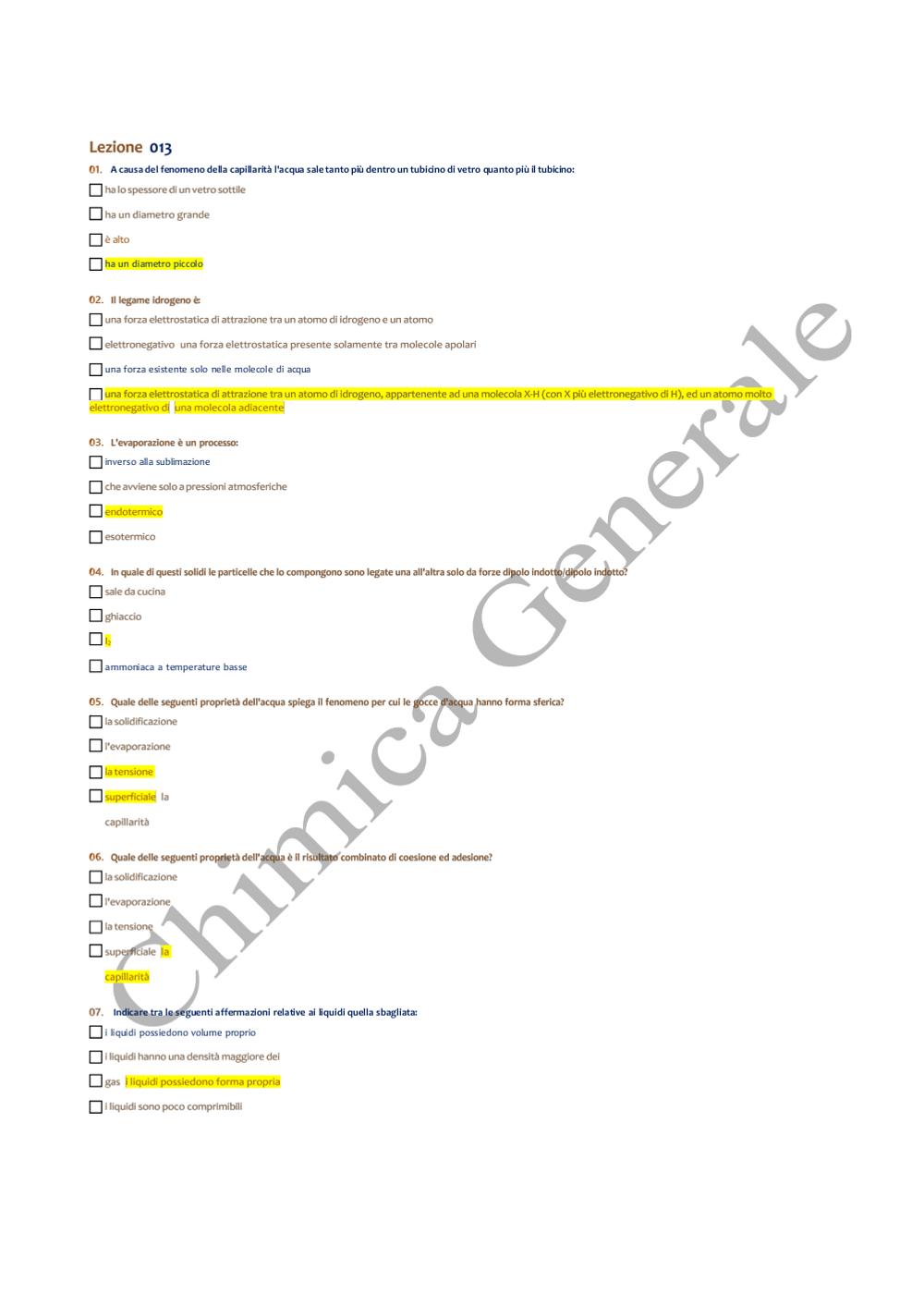 Paniere Quiz Chimica Inorganica: Prof. Vagnini, Scienze Biologiche ...