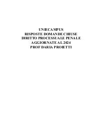 UNIECAMPUS RISPOSTE DOMANDE CHIUSE DIRITTO PROCESSUALE PENALE AGGIORNATE AL 2024 PROF DARIA PROIETTI
