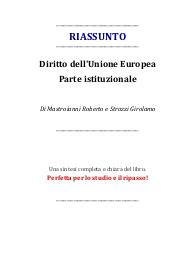 Riassunto del libro: "Diritto dell'Unione Europea. Parte istituzionale" di Mastroianni R. e Strozzi G.