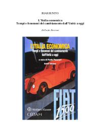 Riassunto del libro "L’Italia economica. Tempi e fenomeni del cambiamento dall’Unità a oggi" di Paolo Pecorari