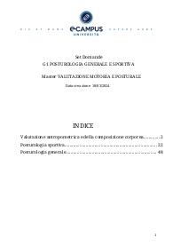 UNIVERSITA' E CAMPUS Set Domande Master VALUTAZIONE MOTORIA E POSTURALE G1 POSTUROLOGIA GENERALE E SPORTIVA CR