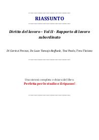 Riassunto: "Diritto del lavoro – Vol II - Rapporto di lavoro subordinato" di Carinci, De Luca, Tosi, Treu