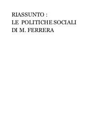 RIASSUNTO LE POLITICHE SOCIALI DI M. FERRERA