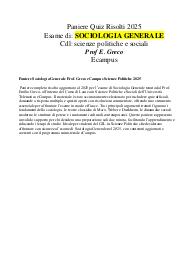 Paniere Sociologia Generale Prof. Greco eCampus Scienze Politiche 2025