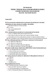 Set Domande TEORIE E TECNICHE DELLA COMUNICAZIONE DI MASSA SCIENZE FILOSOFICHE E SOCIOLOGICHE Docente: Ciarcia