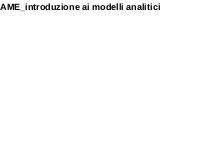 INTRODUZIONE AI MODELLI ANALITICI