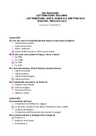UNIVERSITA' E CAMPUS SET DOMANDELETTERATURA ITALIANA in LETTERATURA, ARTE, MUSICA E SPETTACOLO (Generato il 1
