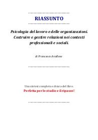 Riassunto del libro: "Psicologia del lavoro e delle organizzazioni" di Francesco Avallone